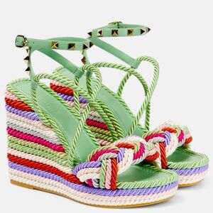 Valentino Garavani 115MM Leather-Braided Espadrille Wedge Sandals